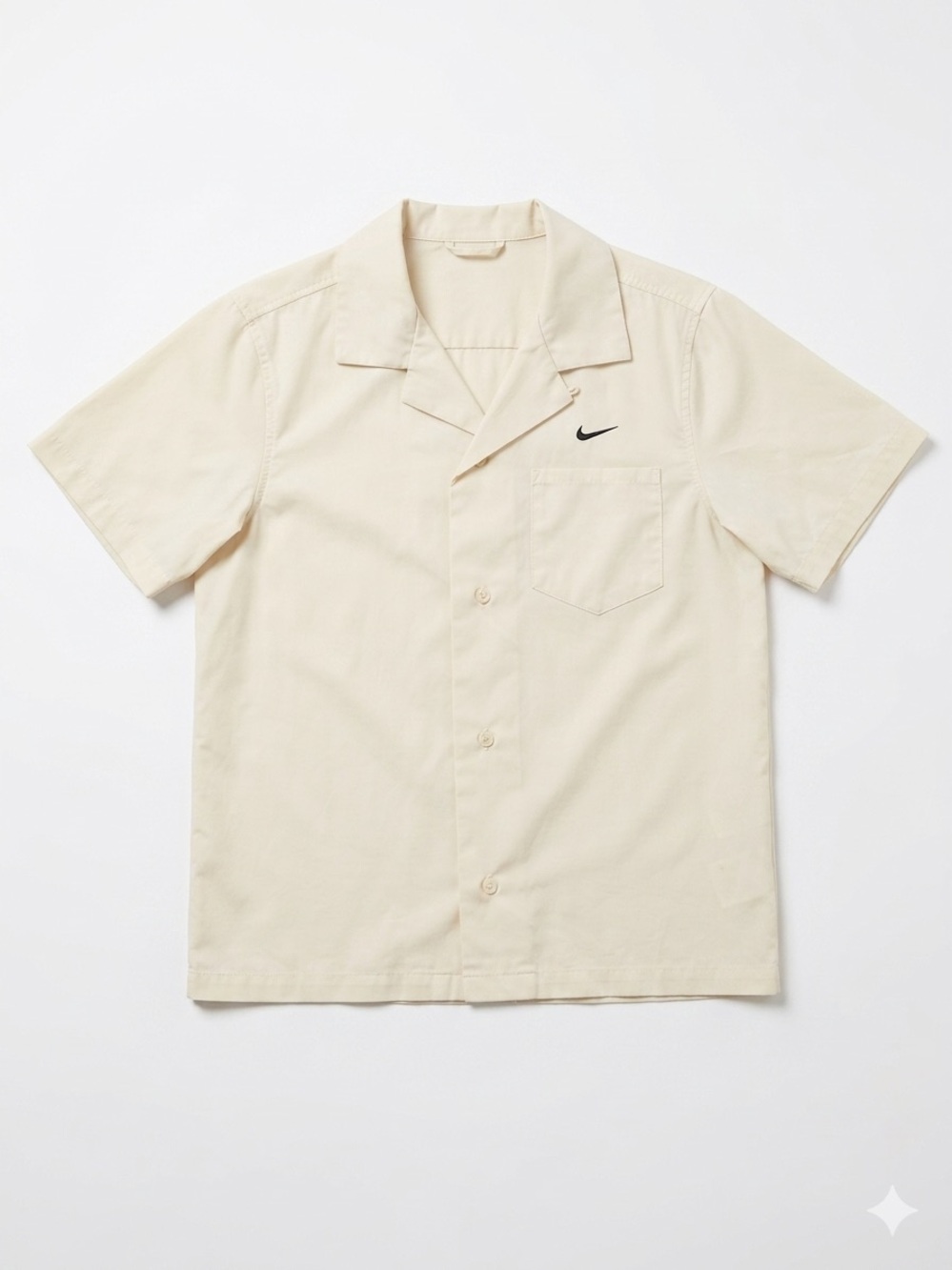 Nike Men’s Cream Short Sleeve Button-Down Shirt with Black Swoosh